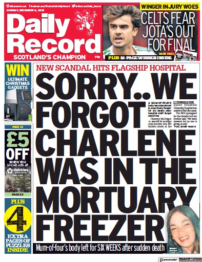 Daily Record (UK) Newspaper Front Page for 6 December 2021