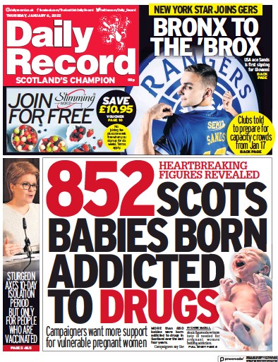 Daily Record (UK) Newspaper Front Page for 6 January 2022