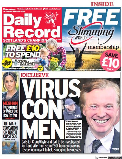 Daily Record (UK) Newspaper Front Page for 6 March 2021