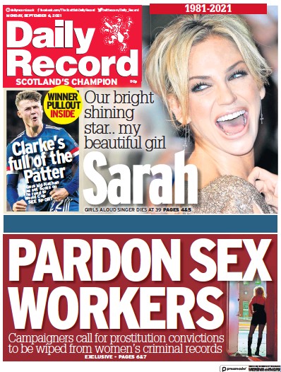 Daily Record (UK) Newspaper Front Page for 6 September 2021
