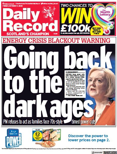 Daily Record Newspaper Front Page for 7 October 2022