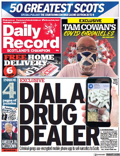 Daily Record (UK) Newspaper Front Page for 7 January 2021