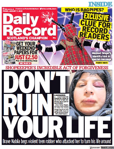 Daily Record (UK) Newspaper Front Page for 7 January 2022