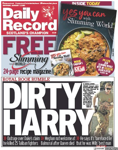 Daily Record (UK) Newspaper Front Page for 7 January 2023