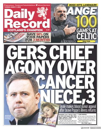 Daily Record (UK) Newspaper Front Page for 7 March 2023