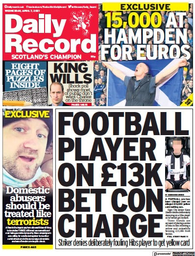 Daily Record (UK) Newspaper Front Page for 7 April 2021