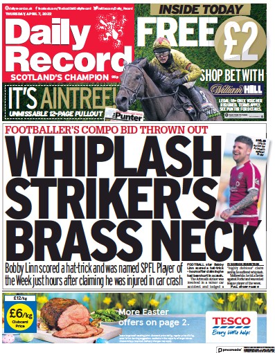 Daily Record (UK) Newspaper Front Page for 7 April 2022