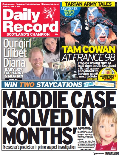 Daily Record (UK) Newspaper Front Page for 7 June 2021
