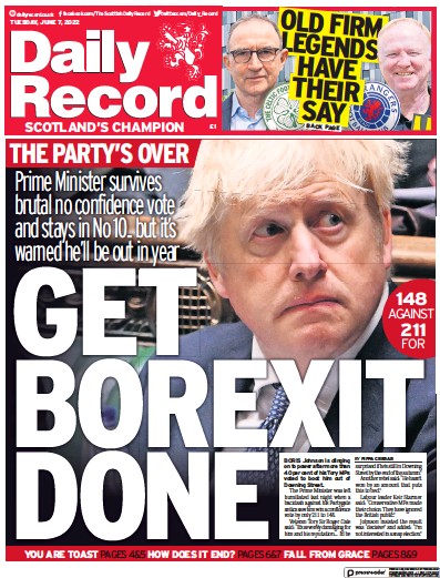 Daily Record (UK) Newspaper Front Page for 7 June 2022