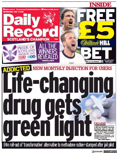 Daily Record (UK) Newspaper Front Page for 7 July 2021