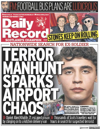 Daily Record (UK) Newspaper Front Page for 7 September 2023