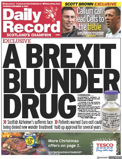Daily Record Newspaper Front Page for 8 December 2022