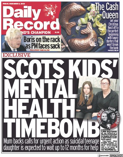 Daily Record (UK) Newspaper Front Page for 8 December 2023