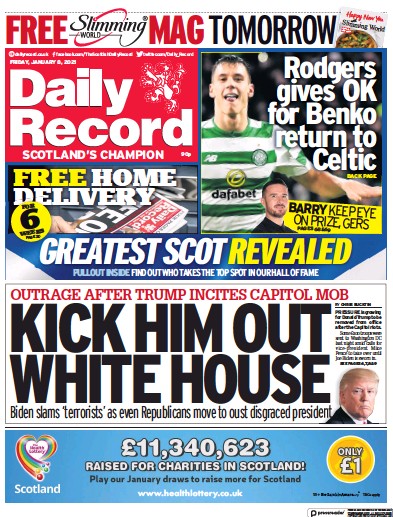 Daily Record (UK) Newspaper Front Page for 8 January 2021