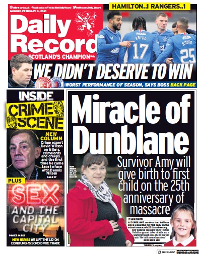 Daily Record Newspaper Front Page for 8 February 2021