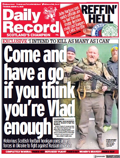 Daily Record (UK) Newspaper Front Page for 8 March 2022