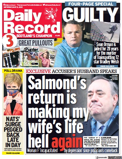 Daily Record Newspaper Front Page for 8 May 2021