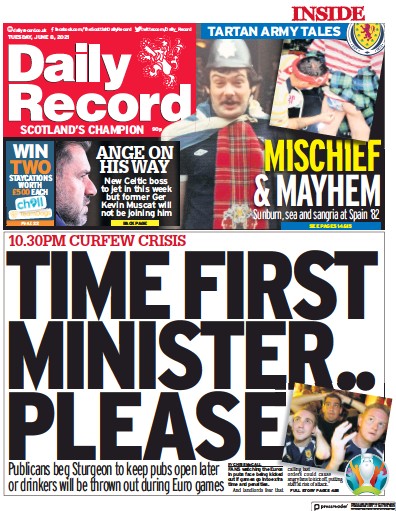 Daily Record (UK) Newspaper Front Page for 8 June 2021