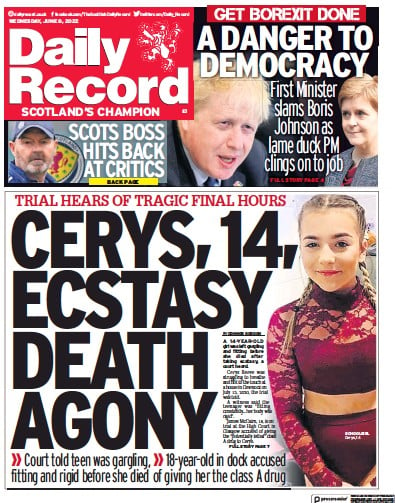 Daily Record (UK) Newspaper Front Page for 8 June 2022
