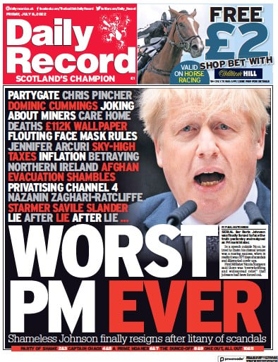 Daily Record (UK) Newspaper Front Page for 8 July 2022