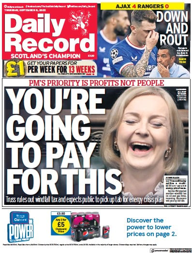 Daily Record (UK) Newspaper Front Page for 8 September 2022