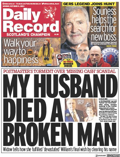 Daily Record (UK) Newspaper Front Page for 9 October 2023