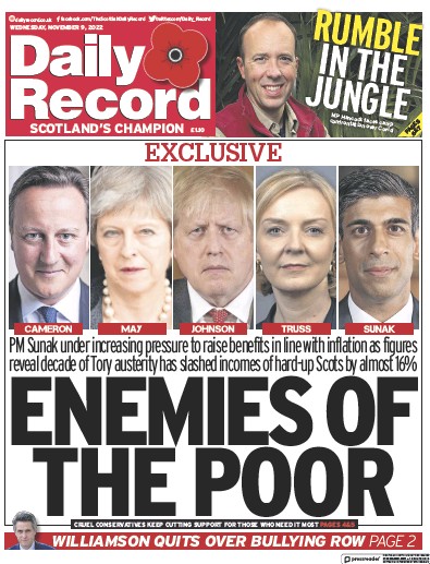 Daily Record (UK) Newspaper Front Page for 9 November 2022