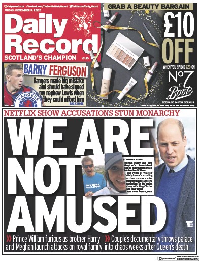 Daily Record (UK) Newspaper Front Page for 9 December 2022