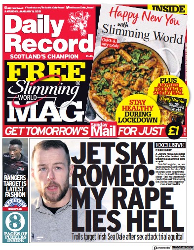 Daily Record (UK) Newspaper Front Page for 9 January 2021