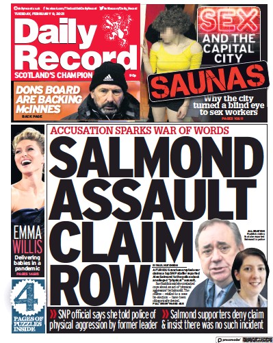 Daily Record Newspaper Front Page for 9 February 2021