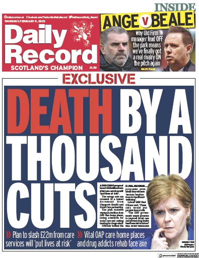 Daily Record (UK) Newspaper Front Page for 9 February 2023