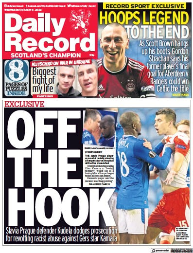 Daily Record Newspaper Front Page for 9 March 2022