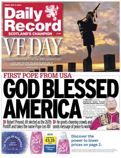 Daily Record (UK) Newspaper Front Page for 9 May 2025