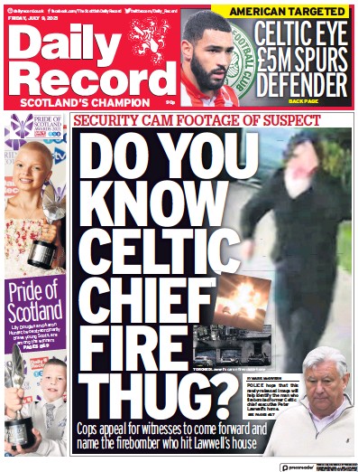 Daily Record (UK) Newspaper Front Page for 9 July 2021