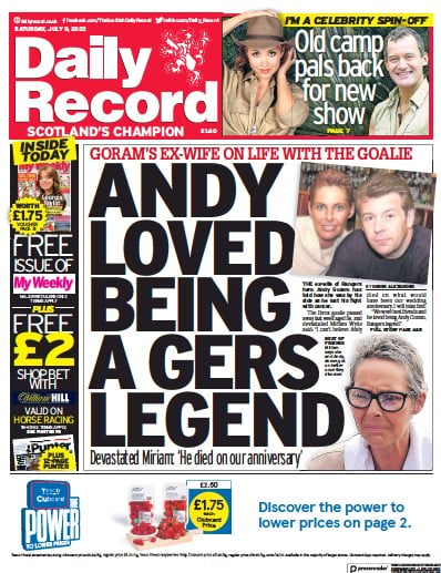 Daily Record (UK) Newspaper Front Page for 9 July 2022