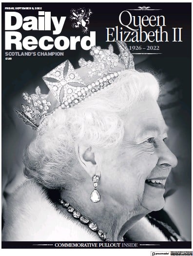Daily Record (UK) Newspaper Front Page for 9 September 2022