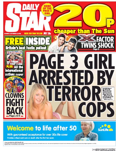 Daily Star Newspaper Front Page for 10 October 2016