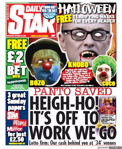 Daily Star (UK) Newspaper Front Page for 10 October 2020