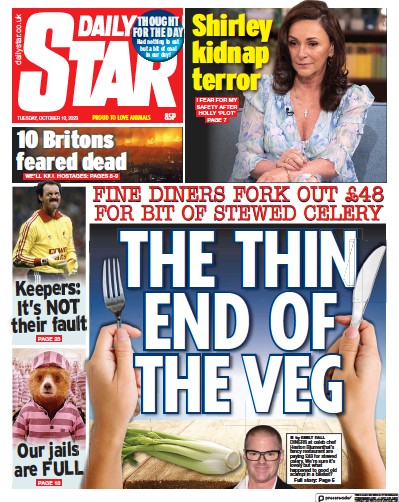 Daily Star (UK) Newspaper Front Page for 10 October 2023