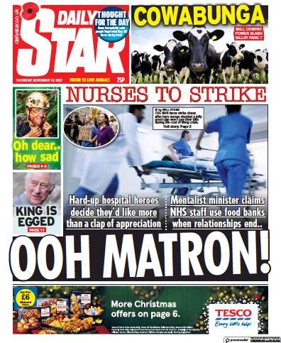 Daily Star (UK) Newspaper Front Page for 10 November 2022