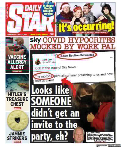 Daily Star (UK) Newspaper Front Page for 10 December 2020