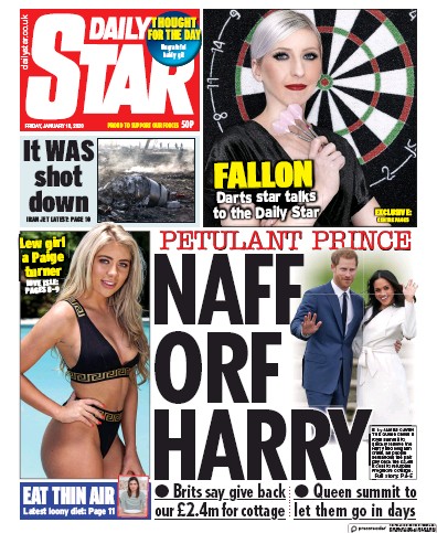 Daily Star Newspaper Front Page for 10 January 2020
