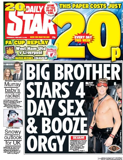 Daily Star (UK) Newspaper Front Page for 10 February 2016