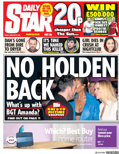 Daily Star (UK) Newspaper Front Page for 10 February 2018