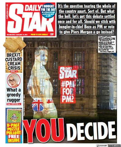 Daily Star (UK) Newspaper Front Page for 10 February 2021