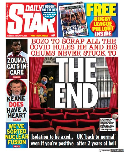 Daily Star (UK) Newspaper Front Page for 10 February 2022