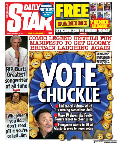 Daily Star (UK) Newspaper Front Page for 10 February 2023