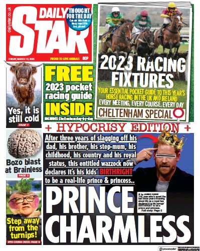 Daily Star (UK) Newspaper Front Page for 10 March 2023