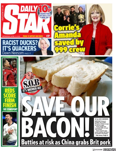 Daily Star (UK) Newspaper Front Page for 10 April 2019