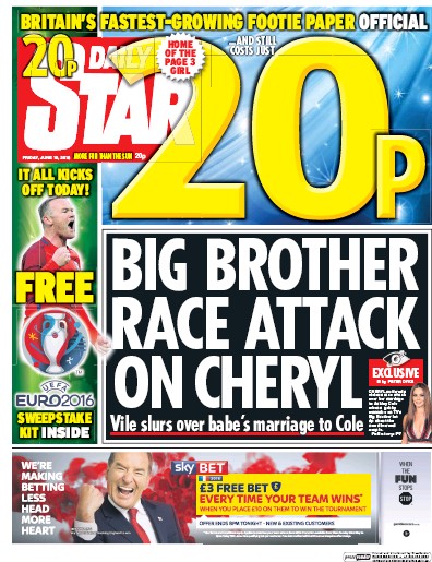 Daily Star Newspaper Front Page for 10 June 2016